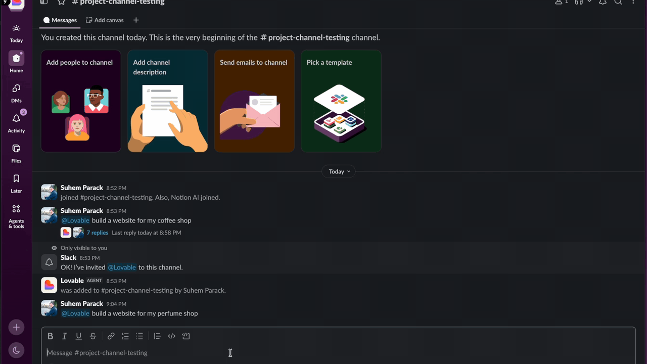 A team shaping a Lovable build together in a Slack code channel