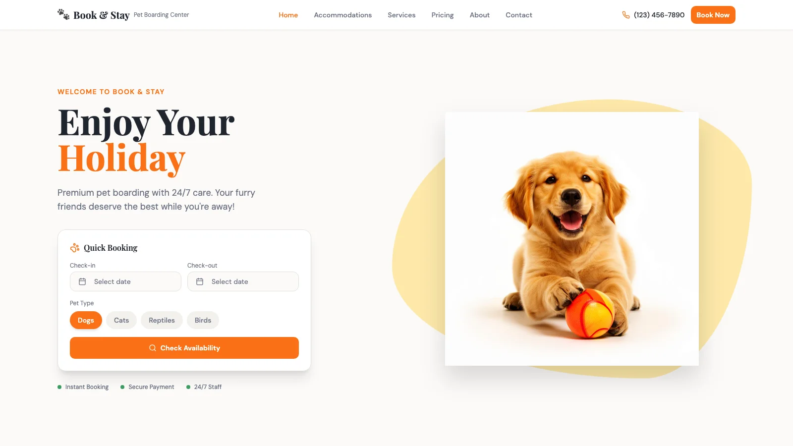 Kennel Boarding Site — services template preview