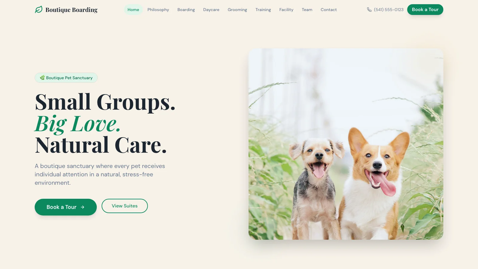 Pet Boarding & Daycare Website Template — services template preview