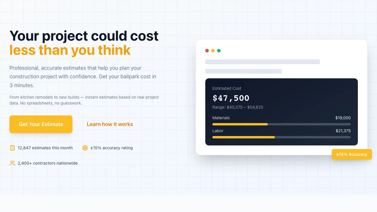 BuildRight Co. interactive cost estimator sample build