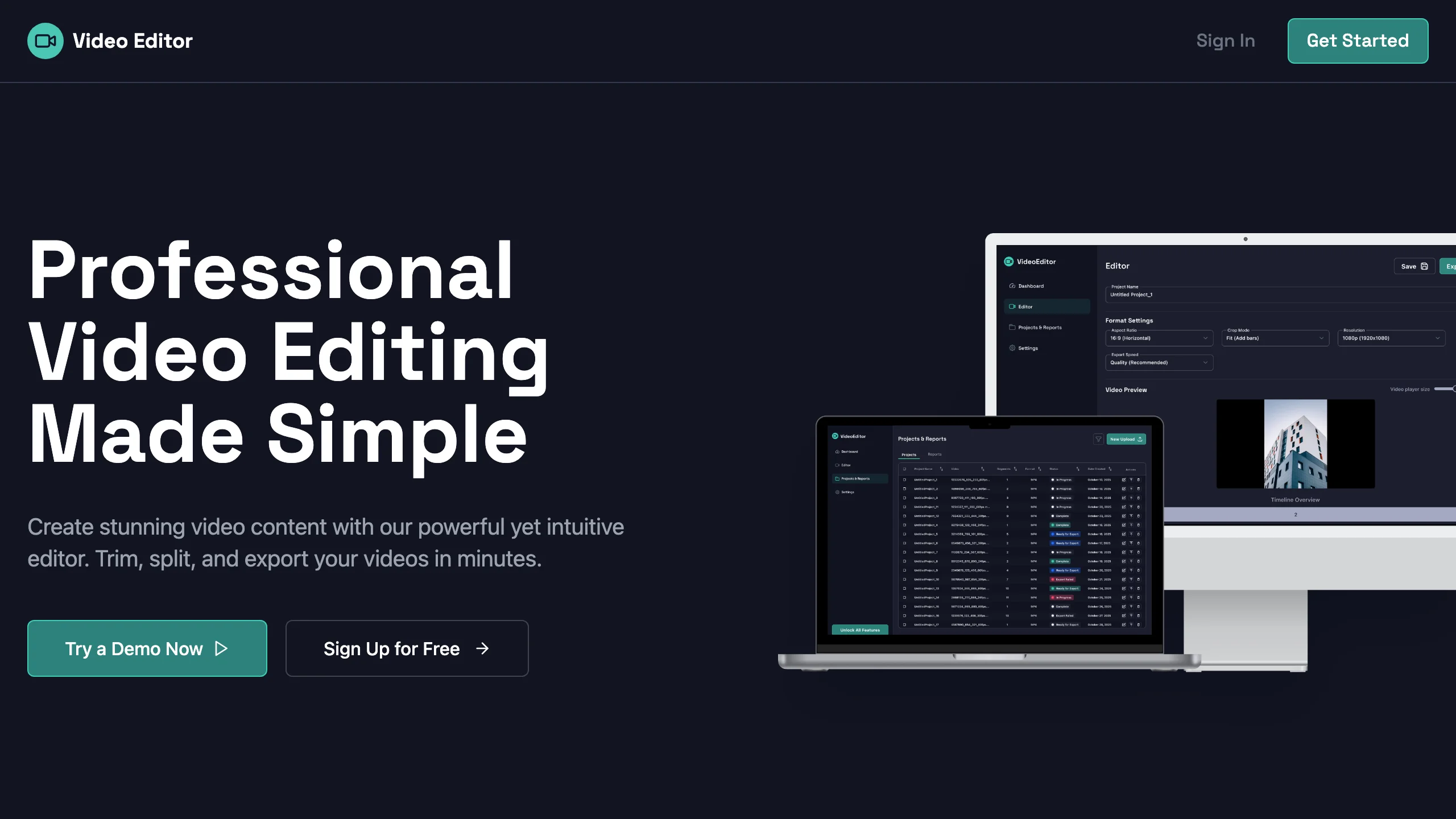 Browser Video Editor — saas template preview