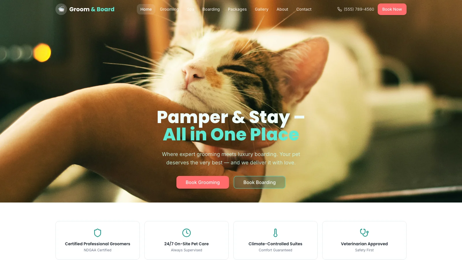 Dog Grooming & Boarding Website Template — services template preview