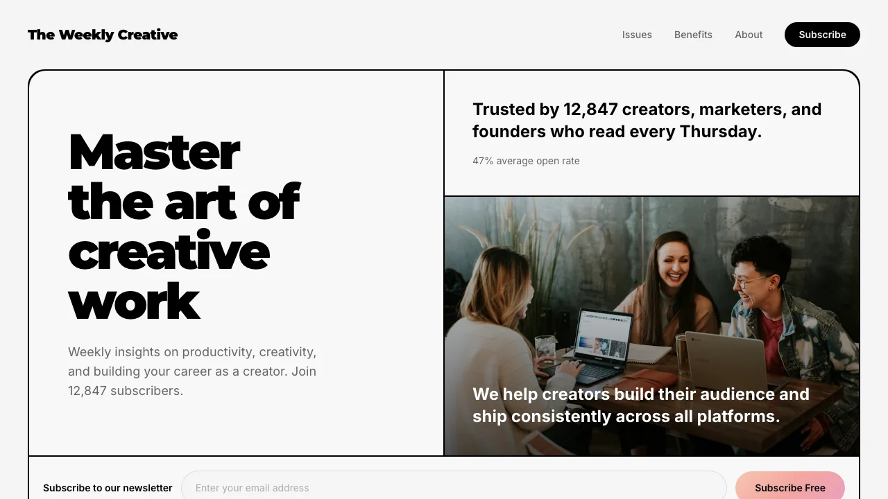 Creator Newsletter Page — blog template preview