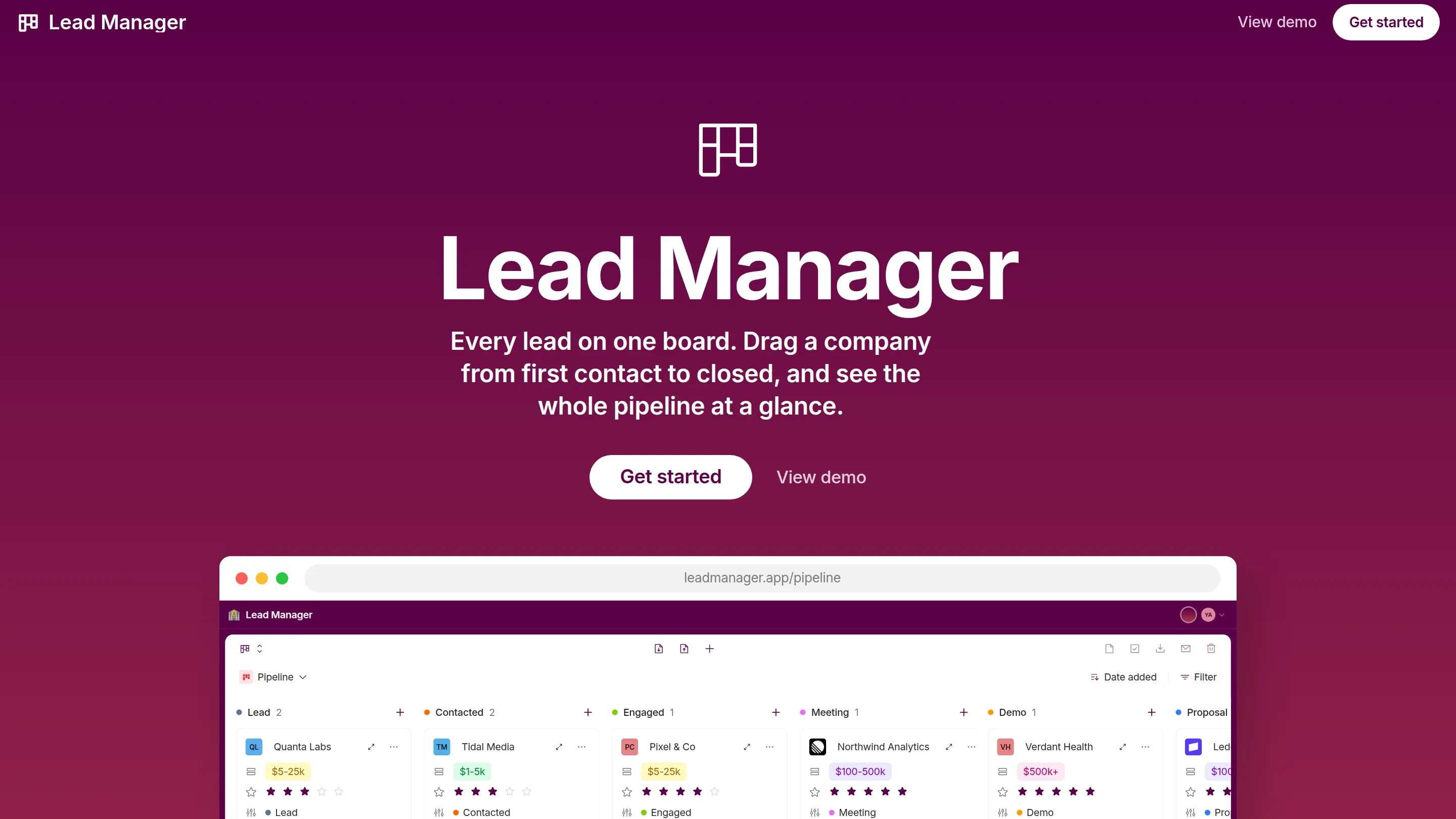 Vista previa de la plantilla Lead Manager