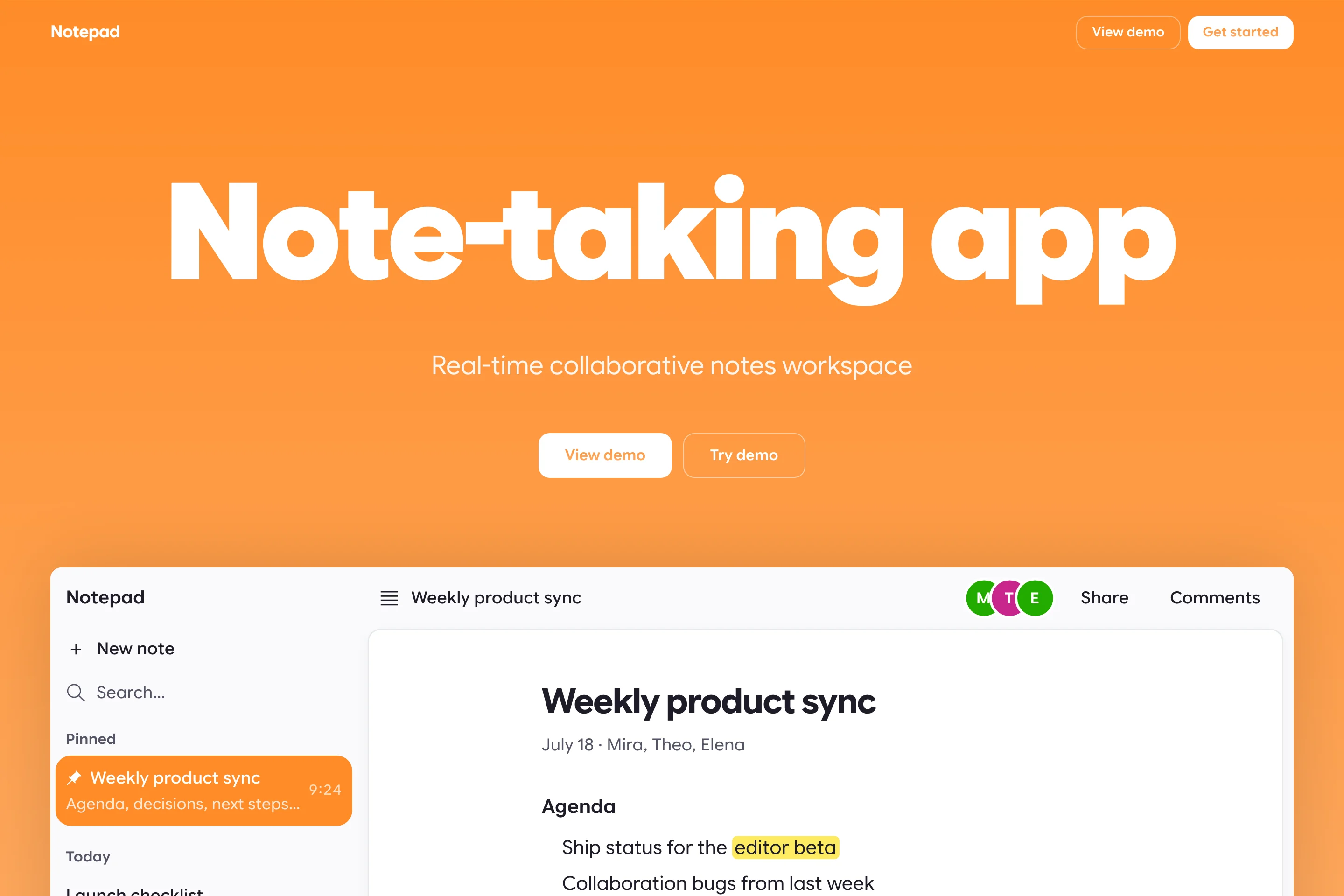 Vista previa de la plantilla Note-Taking App