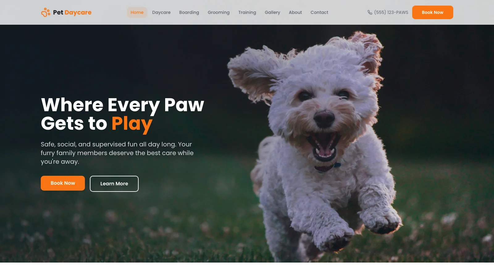 Dog Daycare Site — services template preview